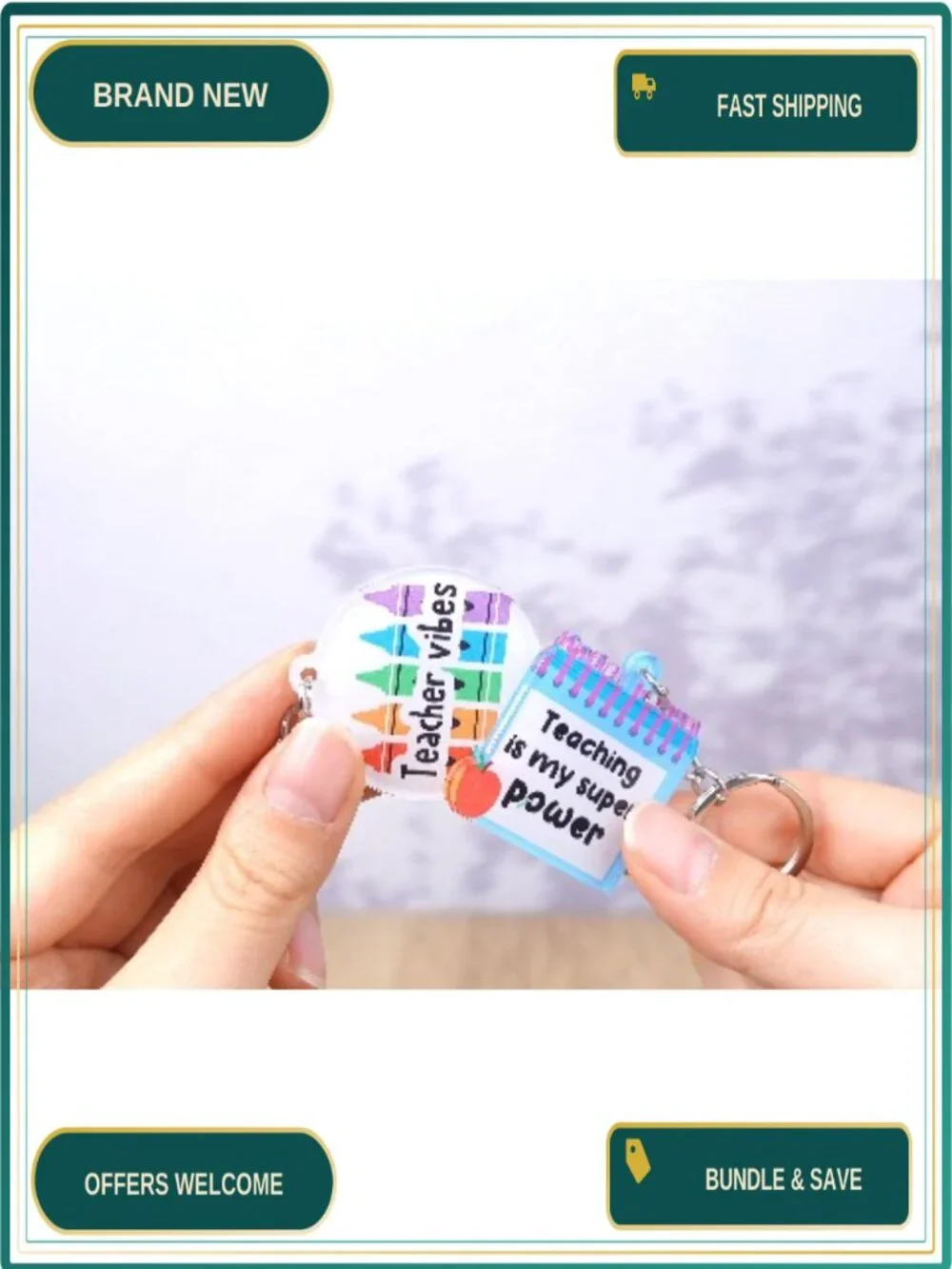 100 Acrylic Back to School Keychains Apple Book Pencil Rainbow Bus Party Favors